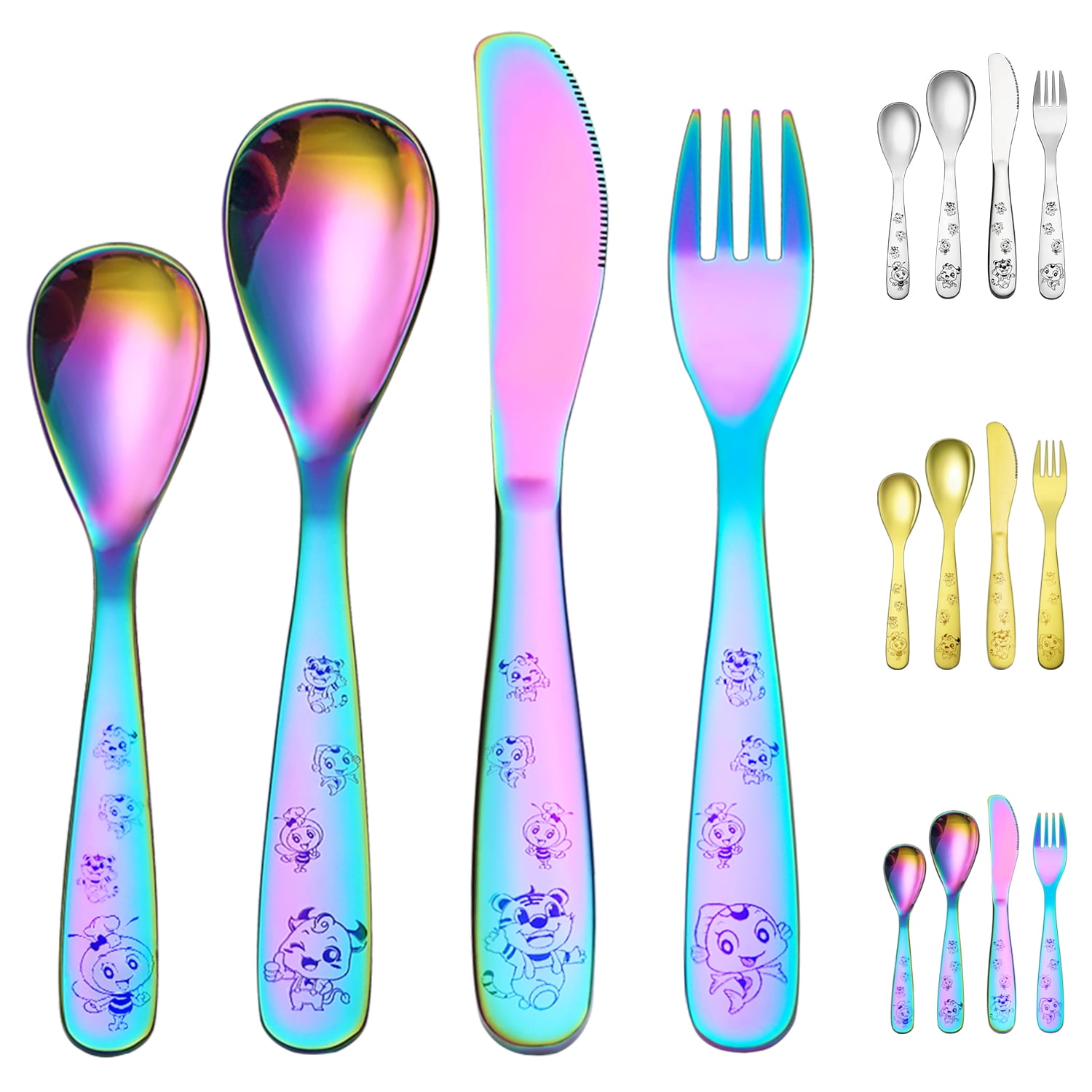 Poylim kids silverware, poylim stainless steel children flatware set,  toddler utensils set of 2, rainbow