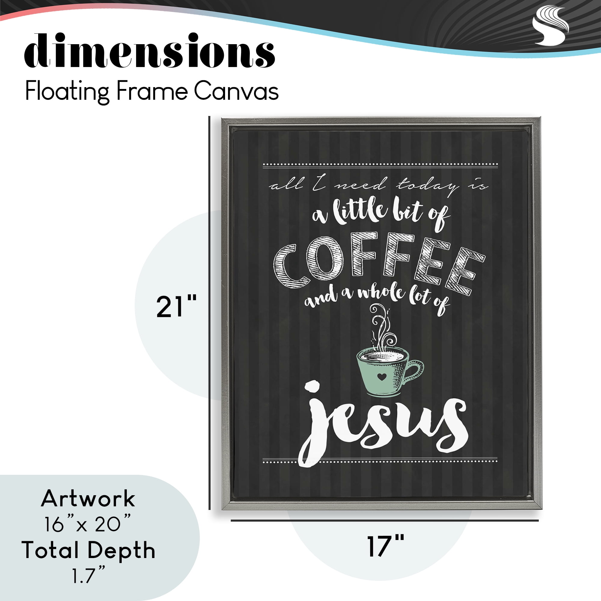Little Coffee & Whole Lot Of Jesus Gray Framed Floater Canvas Wall Art, design by Lettered and Lined