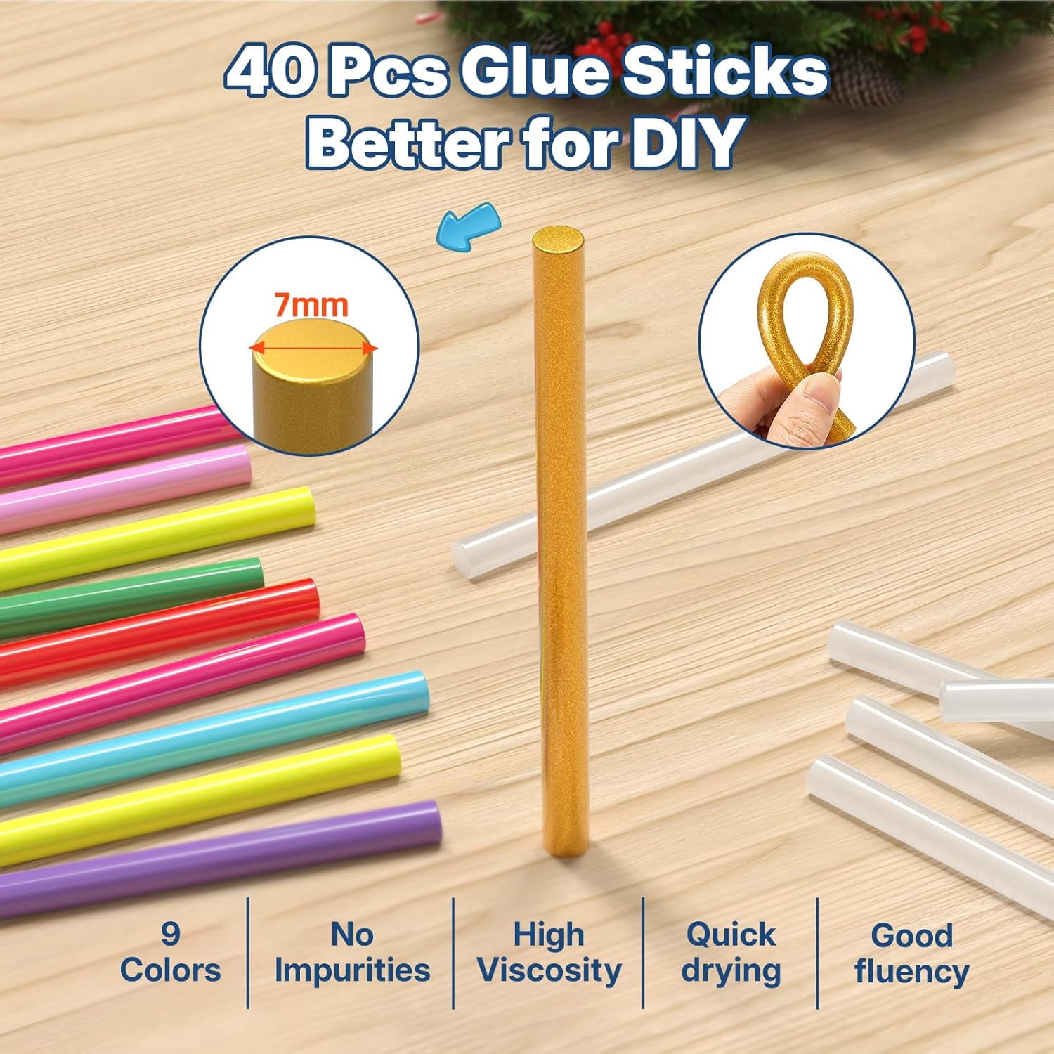 Cordless Hot Glue Gun Kit Fast Heating 3000mAh Rechargeable Mini Glue Gun with Anti-Drip Nozzle, 30pcs Clear & 10pcs Colorful Glue Sticks, for Arts Crafts DIY School Projects Home Repairs