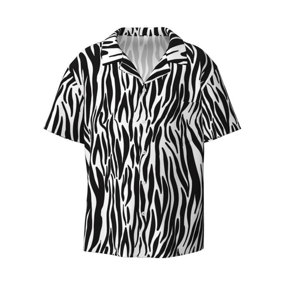 Ratiio Zebra Print Mens Casual Short Sleeve Shirts Button Down Textured Shirts Summer Beach Shirt with Pocket Men's Casual Short-sleeved Shirt