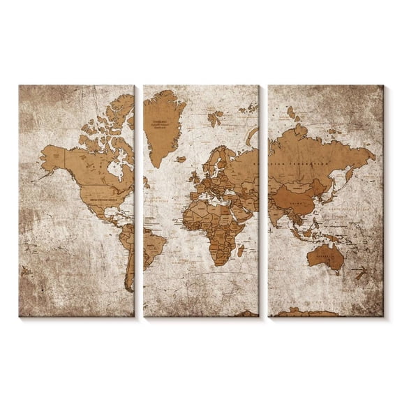 Elephant Stock Geographic World Map Iv Wall Art - Horizontal Multi Panel Canvas - Living Room Wall Decor - Education Multi Panel - Brown And Orange Decor - 23" x 14"