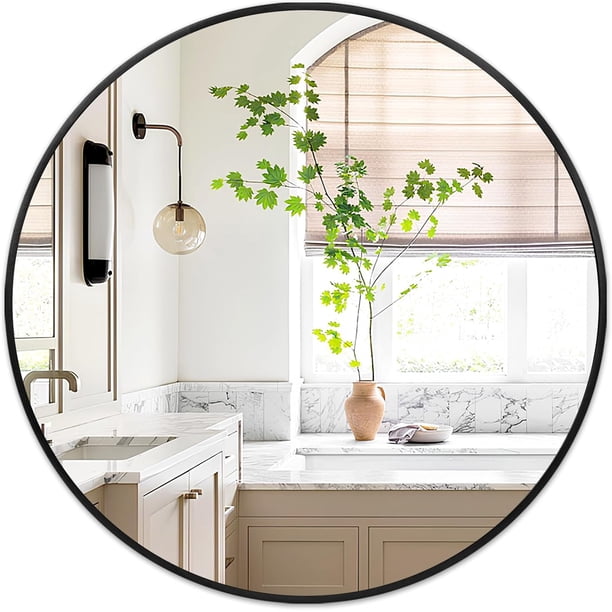 Espejo circular negro para decoración de pared de 18 pulgadas, espejo redondo de baño con marco mate, pequeños espejos circulares para entrada, pasillo, sala de estar, recámara