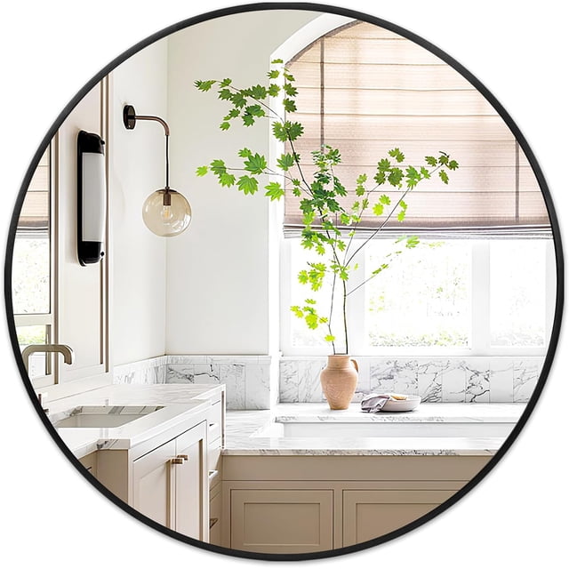 Espejo circular negro para decoración de pared de 18 pulgadas, espejo redondo de baño con marco mate, pequeños espejos circulares para entrada, pasillo, sala de estar, recámara