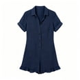 thumbnail image 6 of Tqcoqu Jumpsuits for Women,Short Sleeve Collared Button Front Rompers,Ruffle Hem Short Overalls with Pockets,Navy Women's S-XXL, 6 of 6