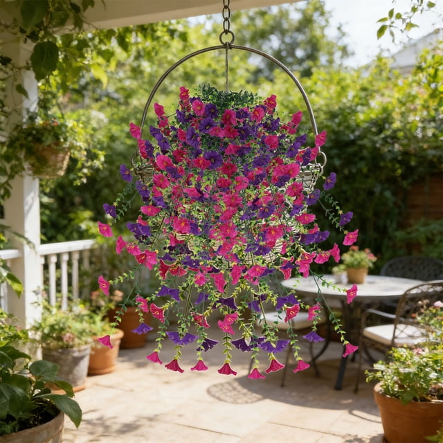 Artificial Morning Glory Wall Hanging Garland Set, 2 Pack Rattan Trailing Vines, Synthetic Outdoor Decor, Multi-Color, 77 x 20 x 20 cm