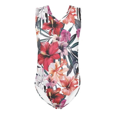 FUZHIQ Girls One Piece Floral Swimsuits Bathing Suit for Girls Summer Beach Kids Sport Swimwear 3-4 Years