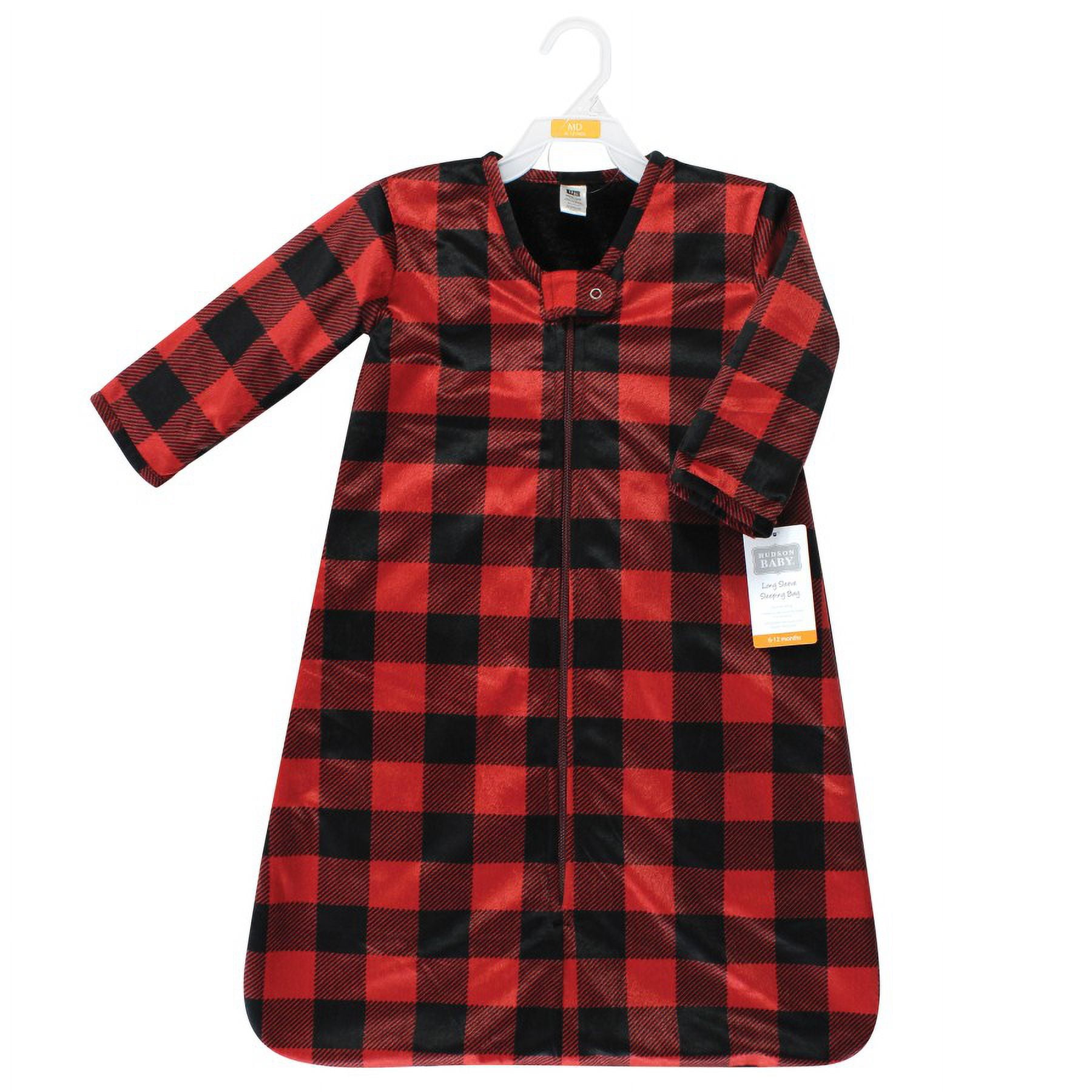 Hudson Baby Long Sleeve Plush Faux Fur Sleeping Bag, Wearable Blanket, Buffalo Plaid, 18-24 Months