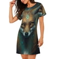thumbnail image 2 of Fotbe Vintage Pattern Fox Bata de Dormir para Mujer con Estampado, Camisón de Algodón de Manga Corta, Ropa de Dormir Casual, 2 of 6