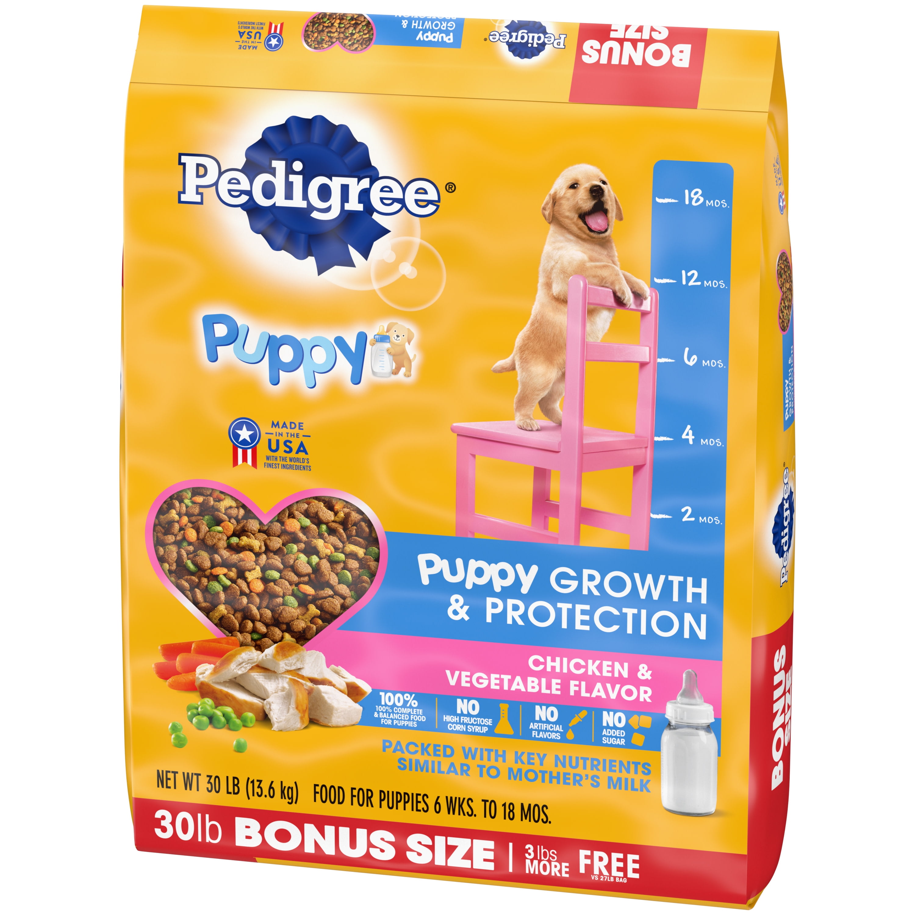 Pedigree Puppy Growth & Protection Chicken & Vegetable Flavor Dry Dog Food for Puppy, 30 lb. Bonus Bag - 3