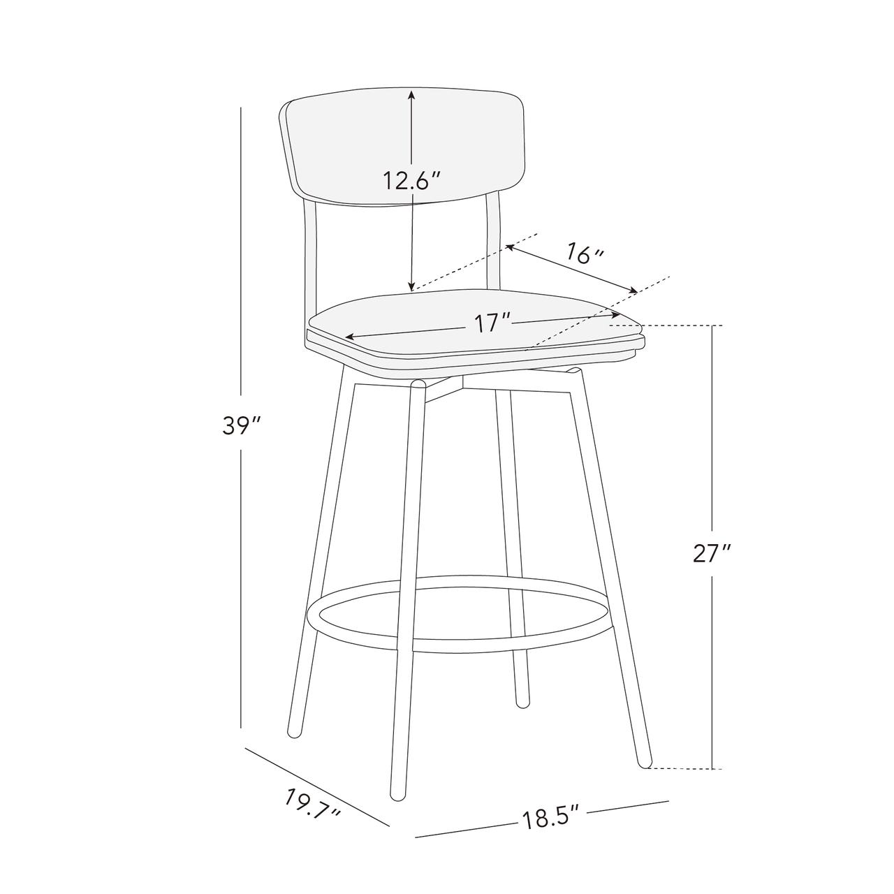 Spruce & Spring Counter Height Swivel Bar Stool with Wood Back and Metal Base Set of 3, White, Fabric