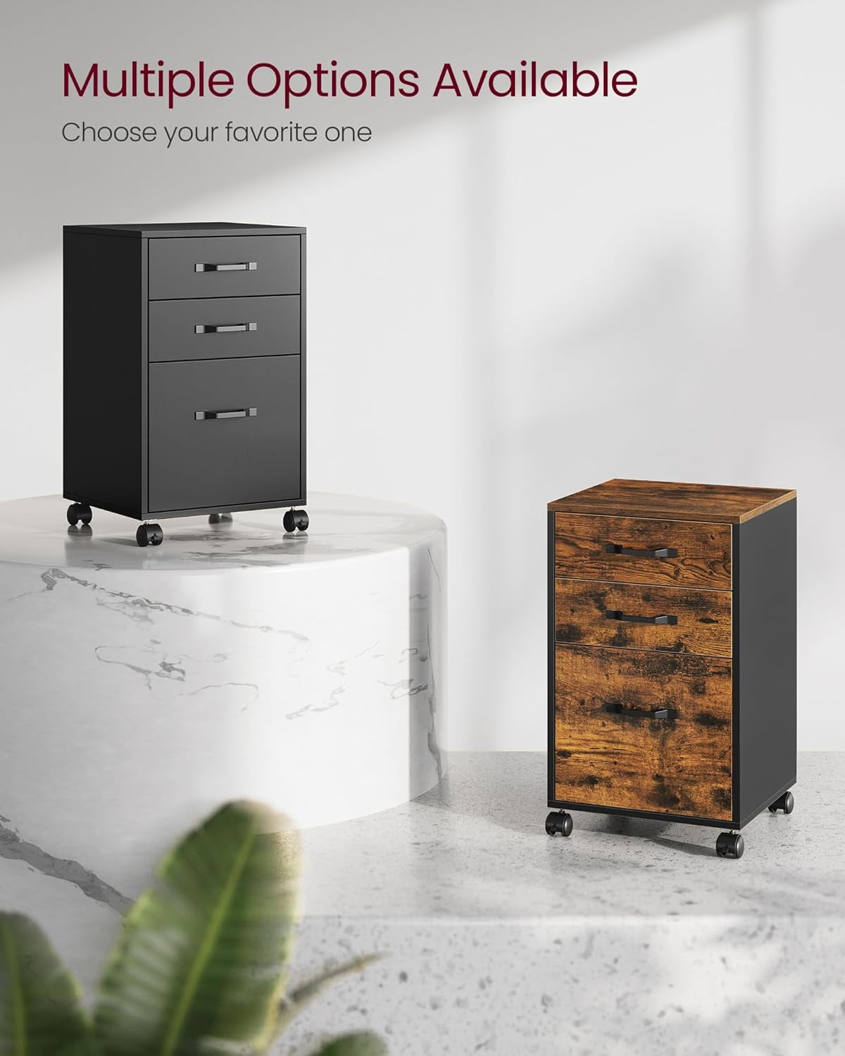 File Cabinet, 3 Drawers Filing Cabinet for Home Office, with Wheels, for A4, Letter Sized Documents, Hanging File Folders