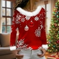 thumbnail image 7 of Christmas Tops for Women Faux Furry Trim Snowflakes Xmas Tree Printed Graphic Tee Shirts Holiday Festive Clothes (XL, Red), 7 of 7