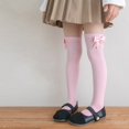 thumbnail image 2 of Girls Bow Knee High Socks Vertical Ribbed Cotton Long Stockings Soft Stretchy School Uniform Socks for Kids Daily Wear Party Dressy Outfits(3-8 Years,Pink), 2 of 4