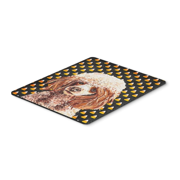 "Red Miniature Poodle Candy Corn Halloween Mouse Pad Hot Pad or Trivet"