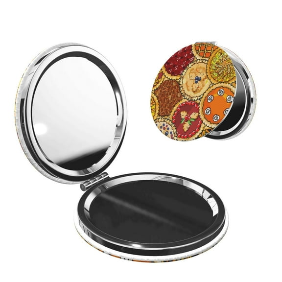 Kdxio Pies Pocket Mirror, 1X/2X Travel Makeup Mirror 2-Sided Folding Small Mirror Portable Double-Sided Magnifying Cosmetic Mirror for Gift-Round Shape