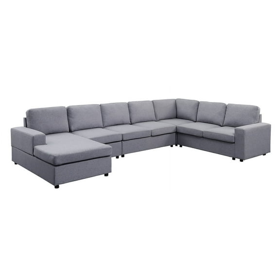 Ergode Tifton Light Gray Linen 7 Seat Reversible Modular Sectional Sofa Chaise