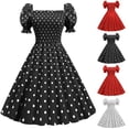 thumbnail image 2 of Amkhujs Summer Dress for Women Sundresses Women's Sizes 4-12 Fashion Womens a Line Flare Vintage Prom Short Sleeve Polka Printing Square Neck Formal Dresses Young Adult, Black, Gifts for Her, 2 of 6