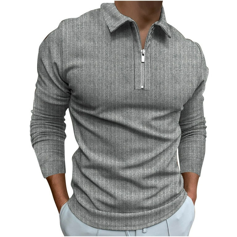 cllios Polo Shirts Men Long Sleeve Regular Fit Tops Solid Cozy Business  Work Golf Tee Shirts Classic Turn Down Collar Shirt Quarter Zip Pullover