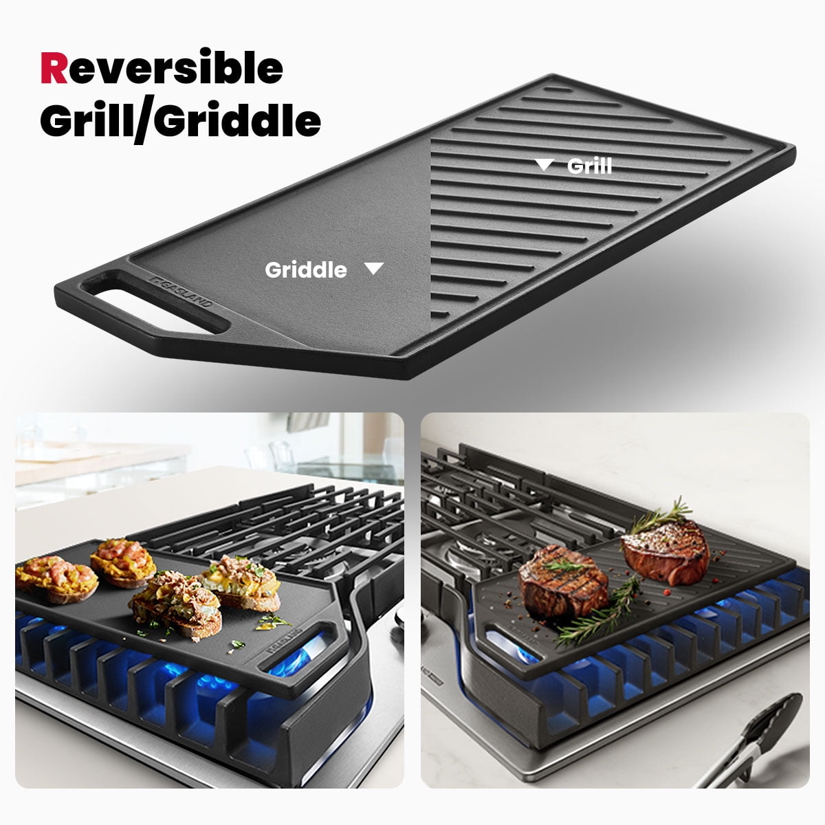 GASLAND Master Series 30 Inch Gas Cooktop with Griddle PRO GH3805SS1FC with 5 Burners, CSA certified,120V Plug-in, NG/LPG Convertible