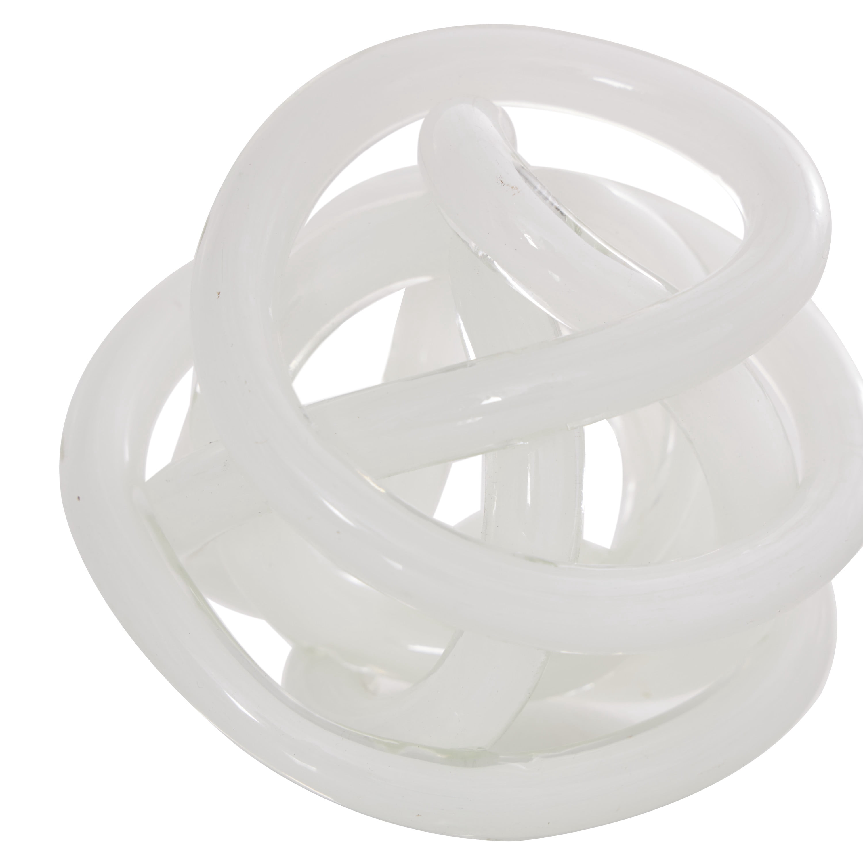 5", 4", 4"W White Glass Handmade Iridescent Knotted Ball Abstract Sculpture, by DecMode (3 Count)
