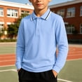 thumbnail image 5 of Sentuca Boys School Uniform Polo Shirt Classic Button Up Long Sleeve Top Color Block Comfort Casual Back to School Teen Shirts Size 14-15Y Blue, 5 of 6