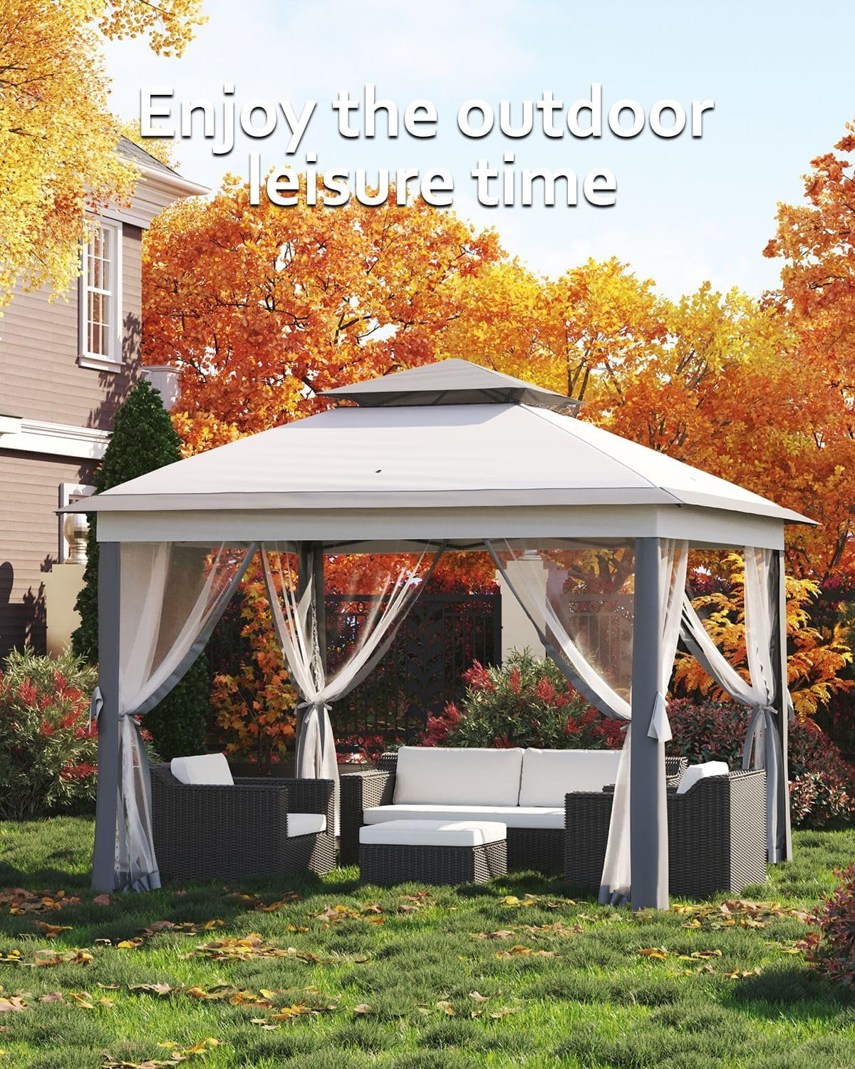 Accreate 11x11 ft Outdoor Gazebo with Mosquito Net - Heavy Duty Patio Shelter, Double Roof & Sturdy Metal Frame for Backyard, Garden, Deck and Lawn