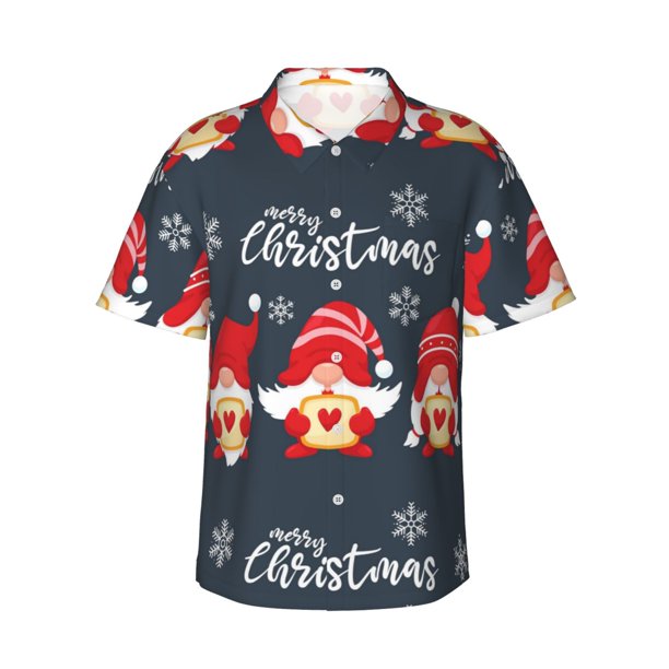 Balery Cute Christmas Gnomes (2) Camisas hawaianas de manga corta para hombre, camisas playeras de corte holgado, camisas de vacaciones con botones,Medium