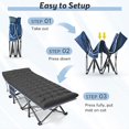 thumbnail image 3 of ZENPETIO Oversized XXL 32" Folding Camping Cot for Adults Outdoor Sleeping Bed with Mattress and Pillow w/ Carry Bag for Camping Home Office Nap Beach Travel Blue Cot Black Pad, 3 of 9