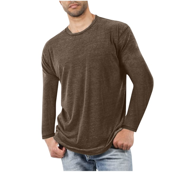 Cameland Men's Tops,Long Sleeve Tshirt for Men Adult Shirts Cotton Tee Crewneck Lightweight Breathable Solid Color Long Sleeved T-Shirts Mens Gift