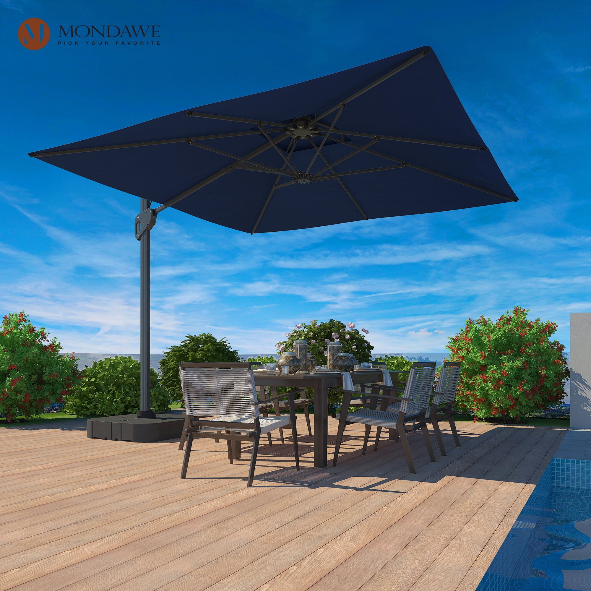 10 x 10 FT 2Tier Square Cantilever Umbrella with Base,360° Rotation