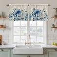 thumbnail image 2 of Blue Ombre Floral Tier Curtains, Spring Elegant Flowers Beige Rustic Light Filtering Kitchen Curtains, 2Pcs Rod Pocket Half Window Treatments Panels for Sink Cafe Cabinet Camper 27.5x36 Inches, 2 of 9