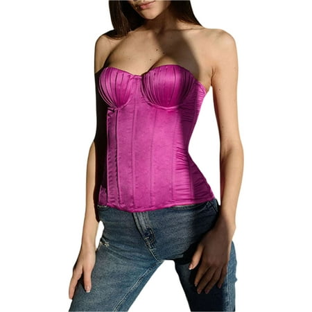 

Liacowi Womens Lace Up Corset Tops Lingerie Bustier Fishbone Overbust Corset Tie Up Underbust Bustier Body Shaper Crop Top