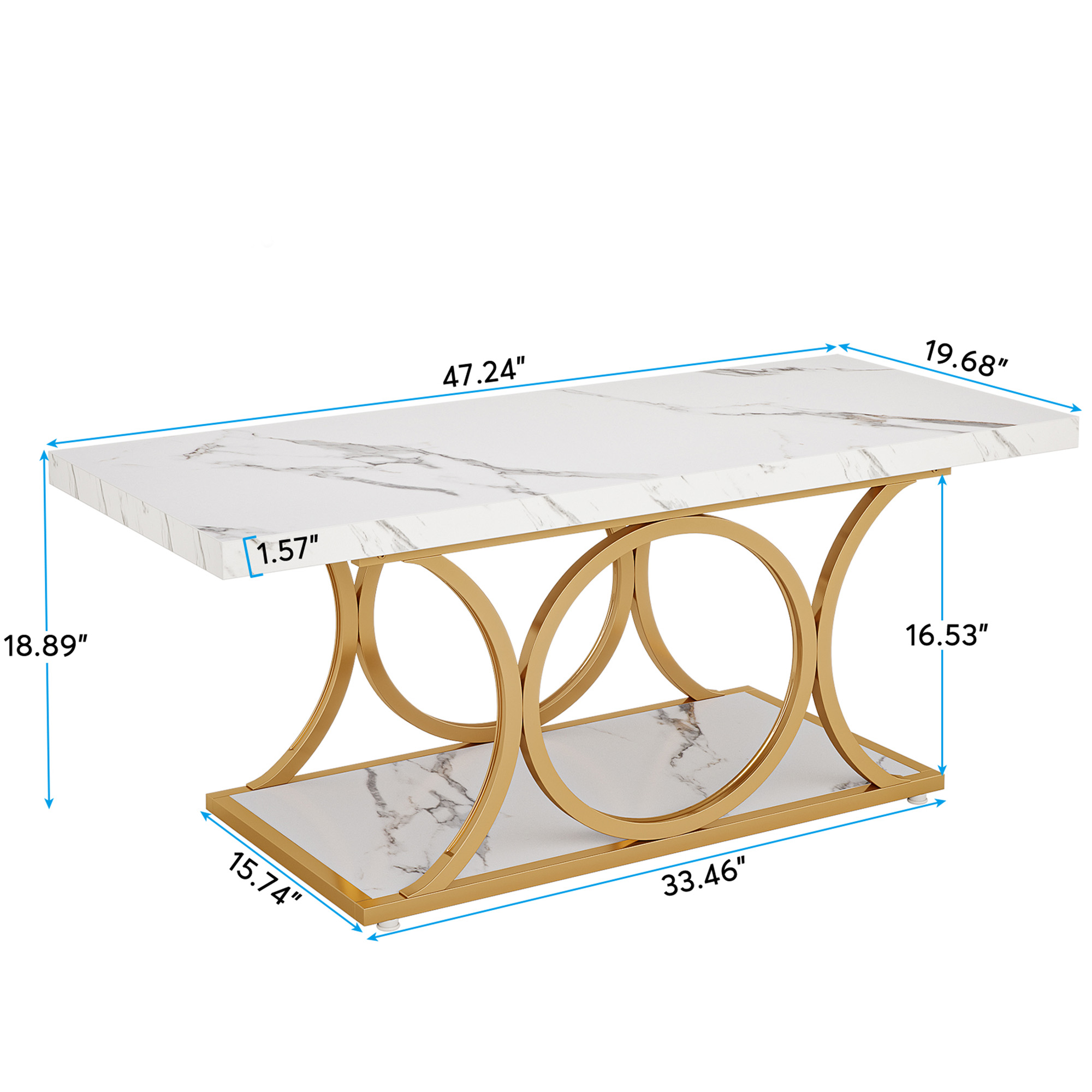 MAYEERTY Rectangle Coffee Table, 47.24" Center Table with Faux Marble Top