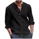 thumbnail image 1 of Autumn And Winter Men's Retro Long Sleeved Cotton Linen Shirt Solid Casual TopL, 1 of 5