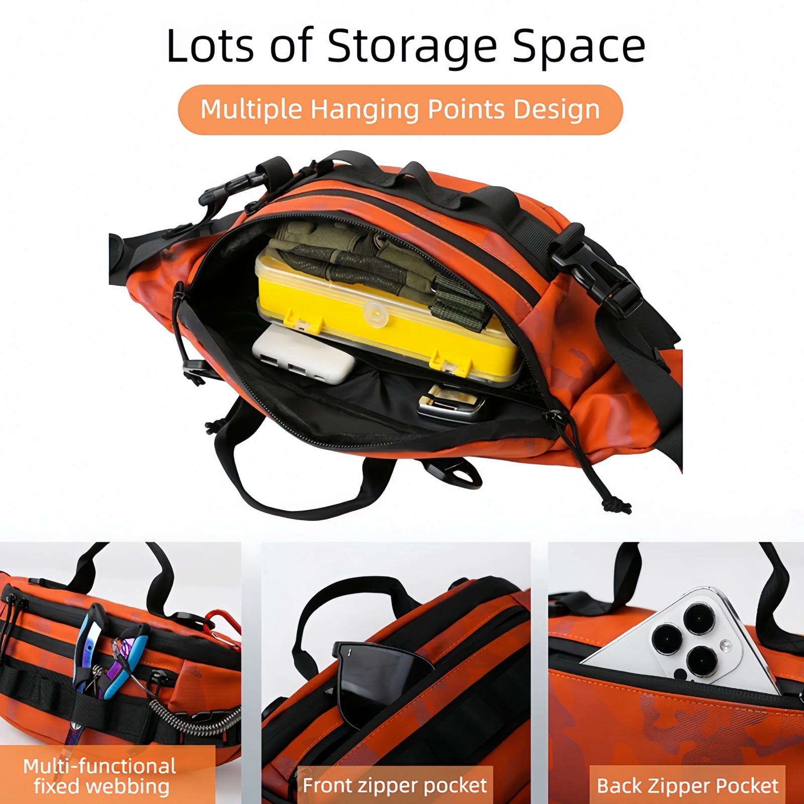 SIX DEER Waterproof Fishing Waist Pack, Tactical Sling Crossbody Bag with Fishing Tool Organizer, Multi-Purpose Water-Resistant Fanny Pack for Fishing, Hiking and Everyday Carry