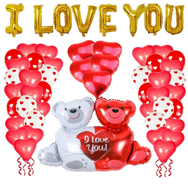 Juego de globos de látex con forma de oso con texto «I Love You», 55 unidades