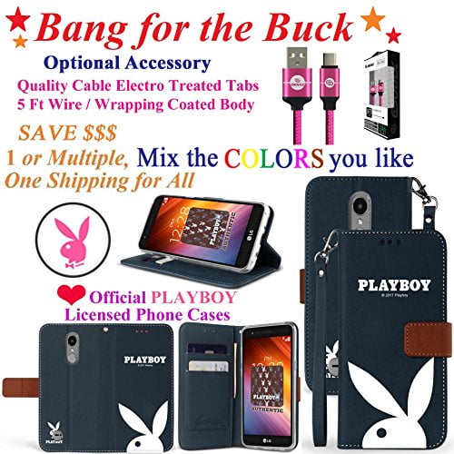 w/ Optional Pack + for 5" LG Aristo 2 Tribute Dynasty Case PLAYBOY Phone Case Wallet Kick stand
