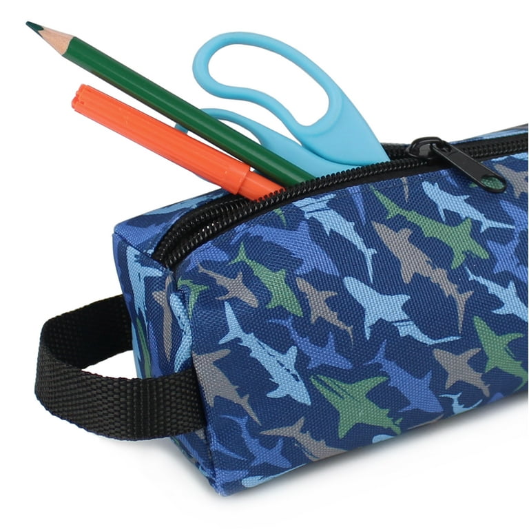Pen+gear Silicone Standing Pencil Pouch, Shark pttern, Gray Color