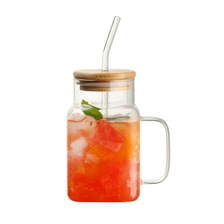 ACDANC 20 oz Glass Tumbler with Straw and Lid - Glass Cup with Lid and Straw,Smoothie Cup,Iced Coffee Cup
