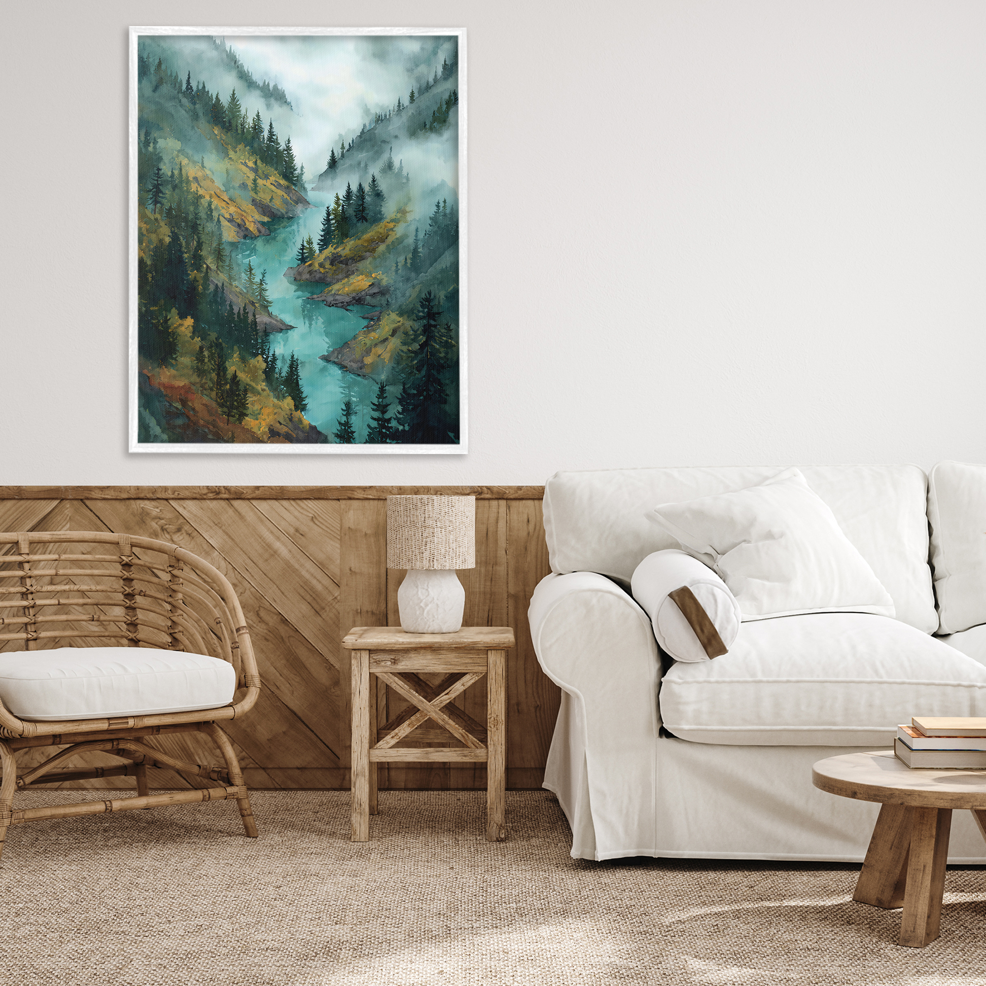 Stupell Industries Turquoise Mountain River Bends White Framed Giclee Art, design by Franklyn Gregory