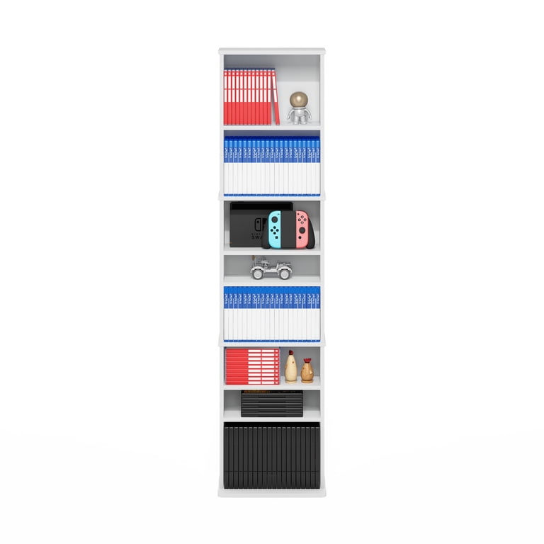 Furinno Jaya DVD Shelf, 9-Shelf Tall Narrow CD Rack, Media Shelf