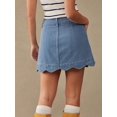 thumbnail image 5 of Womens Medium Wash-2 High-Waist Scalloped Button-Front A-Line Denim Mini, 5 of 30