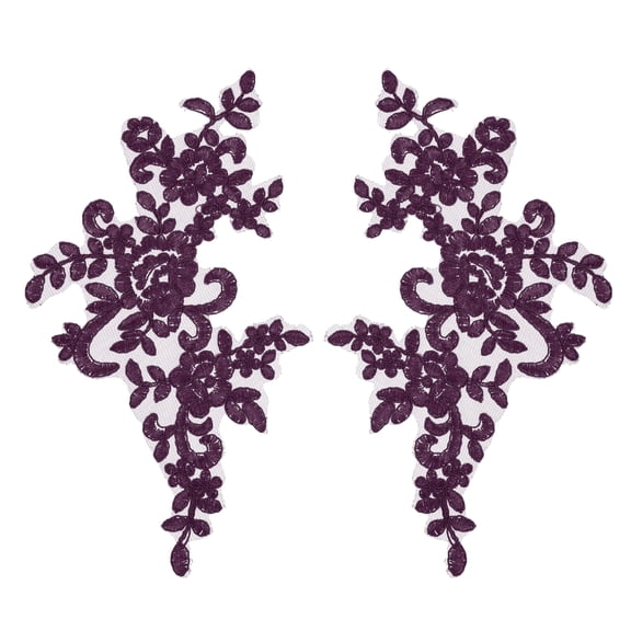 Uxcell 2 Pack Purple Flower Lace Appliques, 10 x 5 Inches 3D Embroidery Lace Patch Sewing Embellishments for Wedding Bridal Dress Clothes DIY Crafts Accessories Decoration