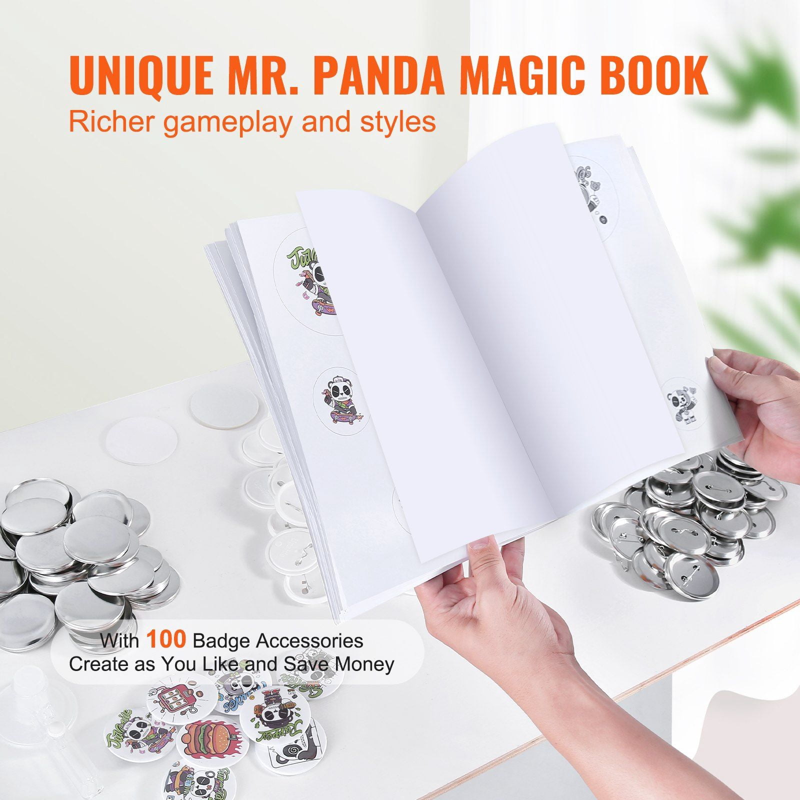 2.28 Inch 58mm Button Maker Machine with 100pcs Parts Ergonomic Arc Handle Punch Press Kit Panda Magic Book DIY Gifts for Kids Christmas