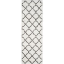 SAFAVIEH Indie Careen Geometric Polyester Shag Runner Rug, Ivory/Grey, 2'3" x 7'