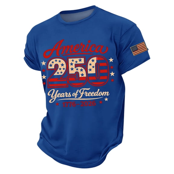 4th of July Shirts Men Crewneck Patriotic T-Shirt American Flag Stars Graphic Short Sleeve Tee Tops
