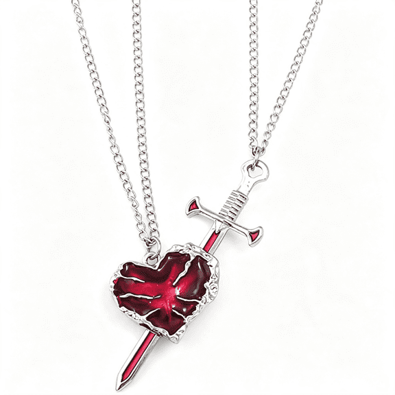 DESIGNICE Matching Heart and Sword Couple Necklace Set - Necklace for Couples - Valentine'S Day Romantic Lovers Jewelry Gift Couple Matching Necklaces