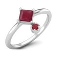 thumbnail image 2 of 4MM Square Shaped Ruby Glass Filled 925 Sterling Silver Platinum Plated Women Mother's Day Gift Stackable Ring, 2 of 3