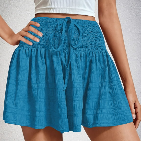 LEBONYARD Women's Plus Running Shorts,Women's Shorts for a Casual and Comfortable Outfit,Women's Summer Fashion Solid Color Drawstring Shorts Blue S