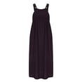 thumbnail image 3 of Plus Size Cotton Linen Bib Overall Dress Women Casual Baggy Sleeveless Dresses Swing Loose Maxi Length Jumper Dress, 3 of 6